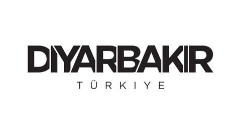 Diyarbakir in the Turkey emblem. The design features a geometric style, vector illustration with bold typography in a modern font. The graphic slogan lettering.