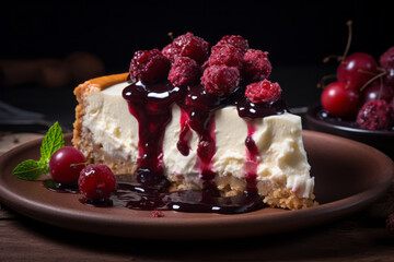 Wall Mural - Creamy Indulgence: Tempting Slice of Cheesecake, Made with Cream Cheese and Sweet Ingredients