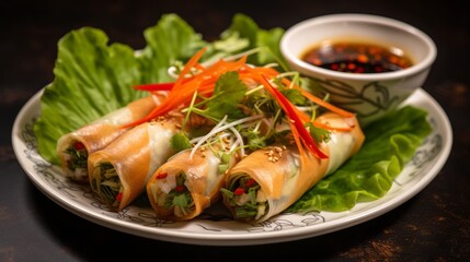 Wall Mural - Irresistible Appetizer: Mouthwatering Food Photography of Chinese Spring Rolls