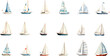 Set of sailboats on a white background