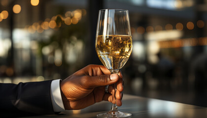 Wall Mural - a natural blurred business man in office toasting with champagne glass.