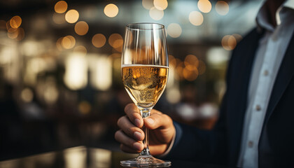 Wall Mural - a natural blurred business man in office toasting with champagne glass.