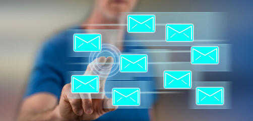 Man touching an email sending concept