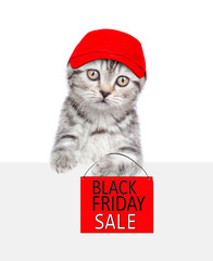 Aufkleber - Cat wearin red cap holds signboard with labeled 