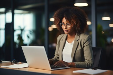 Aufkleber - Portrait of a stylish businessman girl working at a laptop