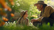 As spring blooms tenderly around them, a grandfather and his grandson forge memories, their bond blossoming amidst fragrant flowers and sunlit moments.