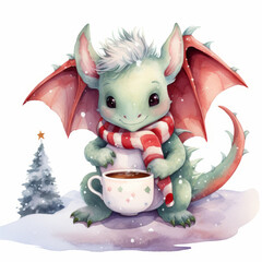  Little cute cartoon dragon with wings and a tail. Funny fantasy character.