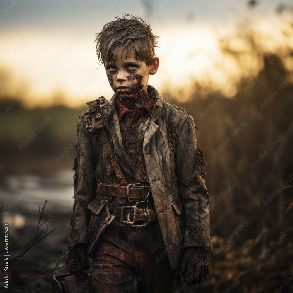 Illustration Stock Zombie boy in a halloween costume with beautiful ...