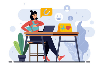Poster - social marketing minimalistic concept with people scene in the flat cartoon design. marketer analyze
