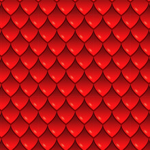 Dragon Skin Seamless Pattern. Red Scales Of Snake, Reptile, Fish Or Mermaid 