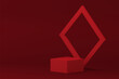Red 3d podium isometric pedestal promo display with rhombus frame background realistic vector