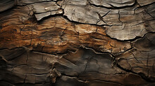 Charred Wood Bark Brown Texture. Detailed Macro Close-up View Of Tree Burned Scratched Cork Background. Generative AI