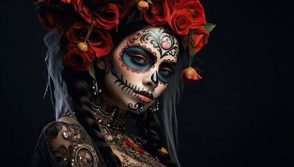 Wall Mural - Day of the Dead. Sugar skull makeup woman.