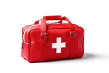 Red Bag With First Aid Kit On White Background