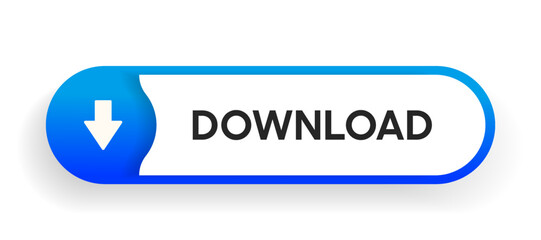 Aufkleber - 3D blue download button icon. Upload icon. Down arrow bottom side symbol. Click here button. Save cloud icon push button for UI UX, website, mobile application.
