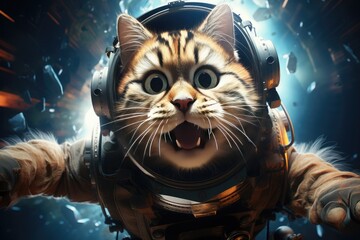 portrait of cat astronaut in spacesuit. funny animal