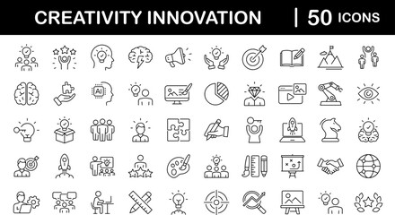 creativity innovation set of web icons in line style. creative business solutions icons for web and 