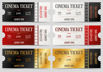 Wall Mural - Set of cinema entry ticket in modern style to admit one