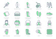 © Sir.Vector - Orthopedic equipment line icons. Vector illustration include icon - shoulder bandage, stockings, children orthosis outline pictogram for medical rehab devices. Green Color, Editable Stroke