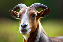 Brown Goat With Long Horns