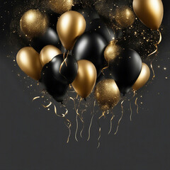 golden and black balloons with particles banner template