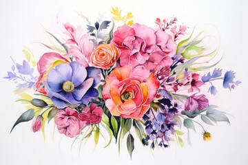 Poster - A beautiful watercolor painting of a vibrant bouquet of flowers. Perfect for adding a touch of color and elegance to any space.