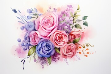 Poster - A beautiful watercolor painting of a bouquet of roses. Perfect for adding a touch of elegance and romance to any project or design.
