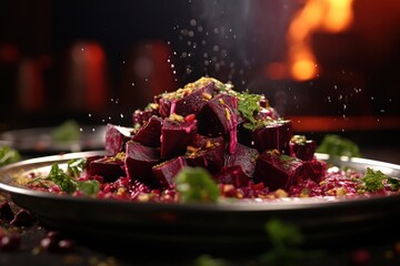 Poster - A picture of a plate of food sitting on a table. This versatile image can be used to showcase a variety of delicious meals and dining experiences.