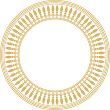 Vector Golden Round Egyptian Border. Circle Ornament Of Ancient Africa. Pattern Of Lotus Flowers And Sun..