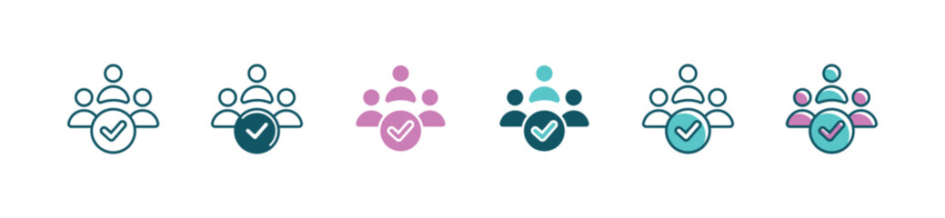 Aufkleber - group of people employee success workshop training checkmark icon business human resource management vector teamwork partnership approved trust improvement symbol illustration