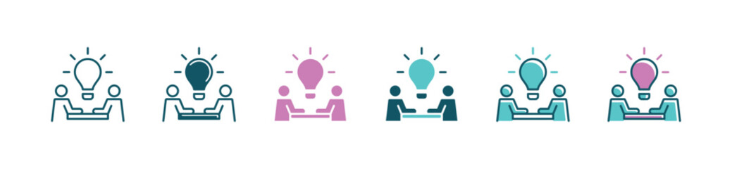 Poster - business teamwork meeting problem solving icon vector lightbulb creative idea thinking innovation symbol illustration