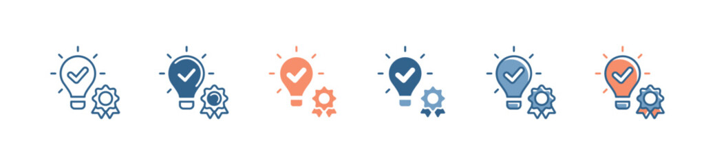 Poster - light bulb innovation icon approved creative idea with a checkmark and badge symbol vector solution agreement illustration design