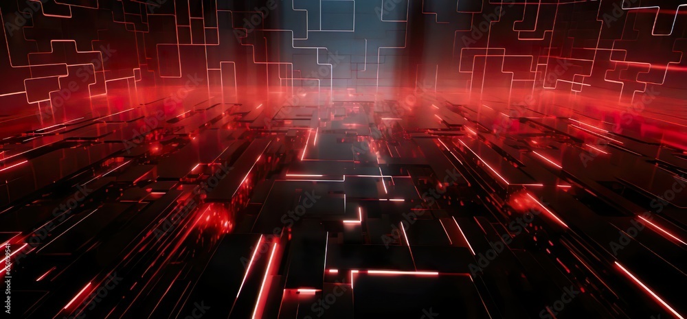 Red Line Circuit board digital technology background. 8k resolution ...