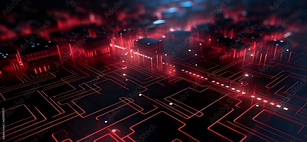 Red Line Circuit board digital technology background. 8k resolution ...