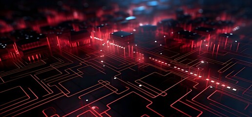 Poster - Red Line Circuit board digital technology background. 8k resolution. Best for wide banner, poster, header website, social media, editing video, background presentation, promotion and more