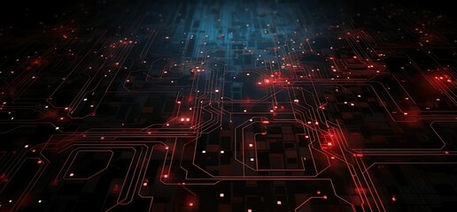 Poster - Red Line Circuit board digital technology background. 8k resolution. Best for wide banner, poster, header website, social media, editing video, background presentation, promotion and more