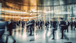 © redflower - A crowd of people walking in the office lobby with a blurry effect