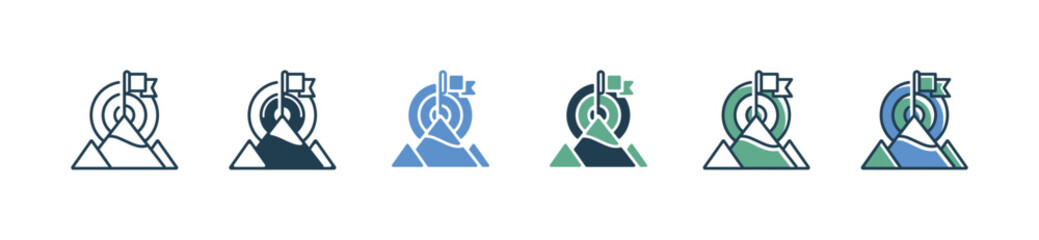 Aufkleber - mountain summit success business mission icon vector goal target objective dart hiking top symbol illustration 