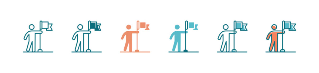 Aufkleber - people goal target mission icon with flag summit success vector business competitive opportunity growth symbol illustration 