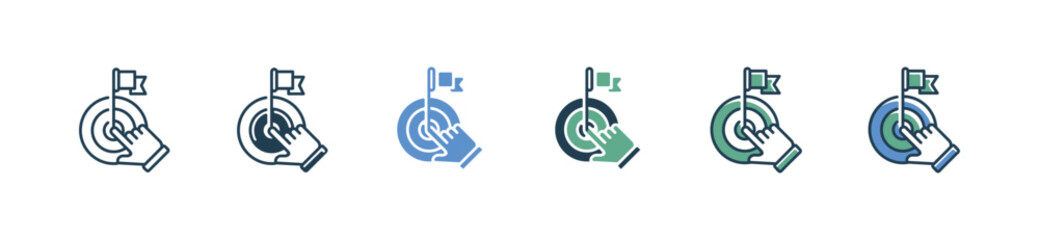 Aufkleber - hand pointing target arrow archery icon with flag in the center vector business challenge bullseye success objective strategy marketing symbol illustration