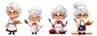 An old grandma cooking or baking, cartoon, cute, comic, isolated or white background