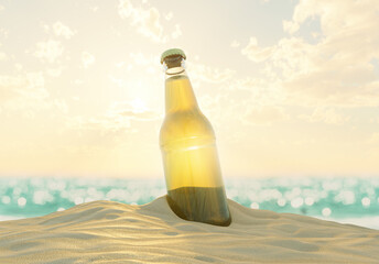 Wall Mural - Beer Bottle On The Beach