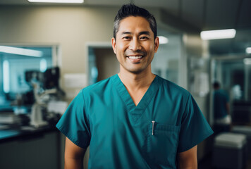 Portrait of handsome asian doctor at hospital