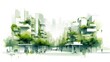 © TensorSpark - An illustrative concept showcasing a green, sustainable urban area. The image features eco friendly buildings and lush greenery.