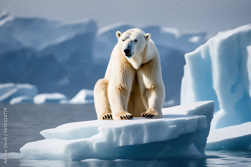 sad polar bear on top of a small iceberg, climate change, environment ...