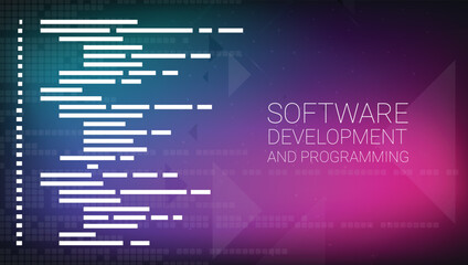 Wall Mural - Software development and programming, program code on laptop screen, big data processing, computing