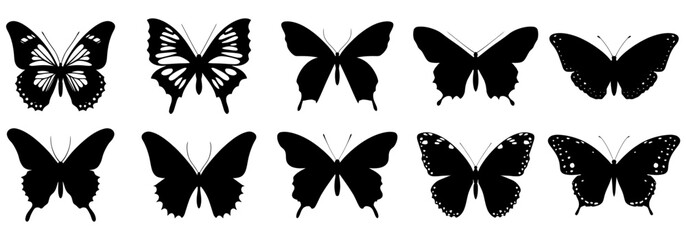 Wall Mural - Butterfly logo icons set. Butterfly black icons in flat style. Butterfly image isolated.
