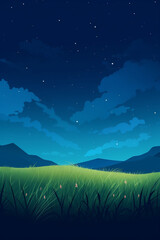 Wall Mural - Illustration of grass field at night generative AI
