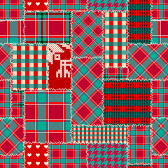Fototapete - Patchwork textile pattern. Seamless quilting design background. Merry Christmas cozy pattern.