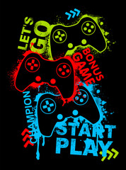 Aufkleber - illustration print for t-shirt with game joystick. vector illustration for boys